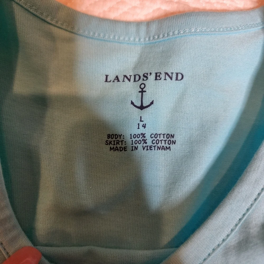 NWT Lands' End Dress 100% Cotton Sleeveless Blue Plaid Kids Youth Size‎ 14
